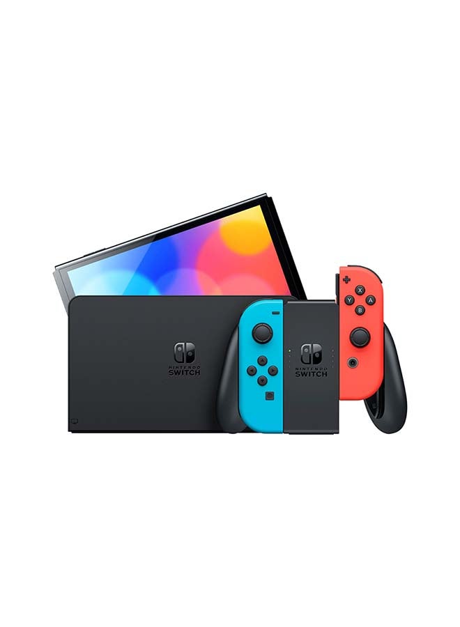 Switch OLED (2021) Model - Neon Red & Blue Joy Con (UAE Version)