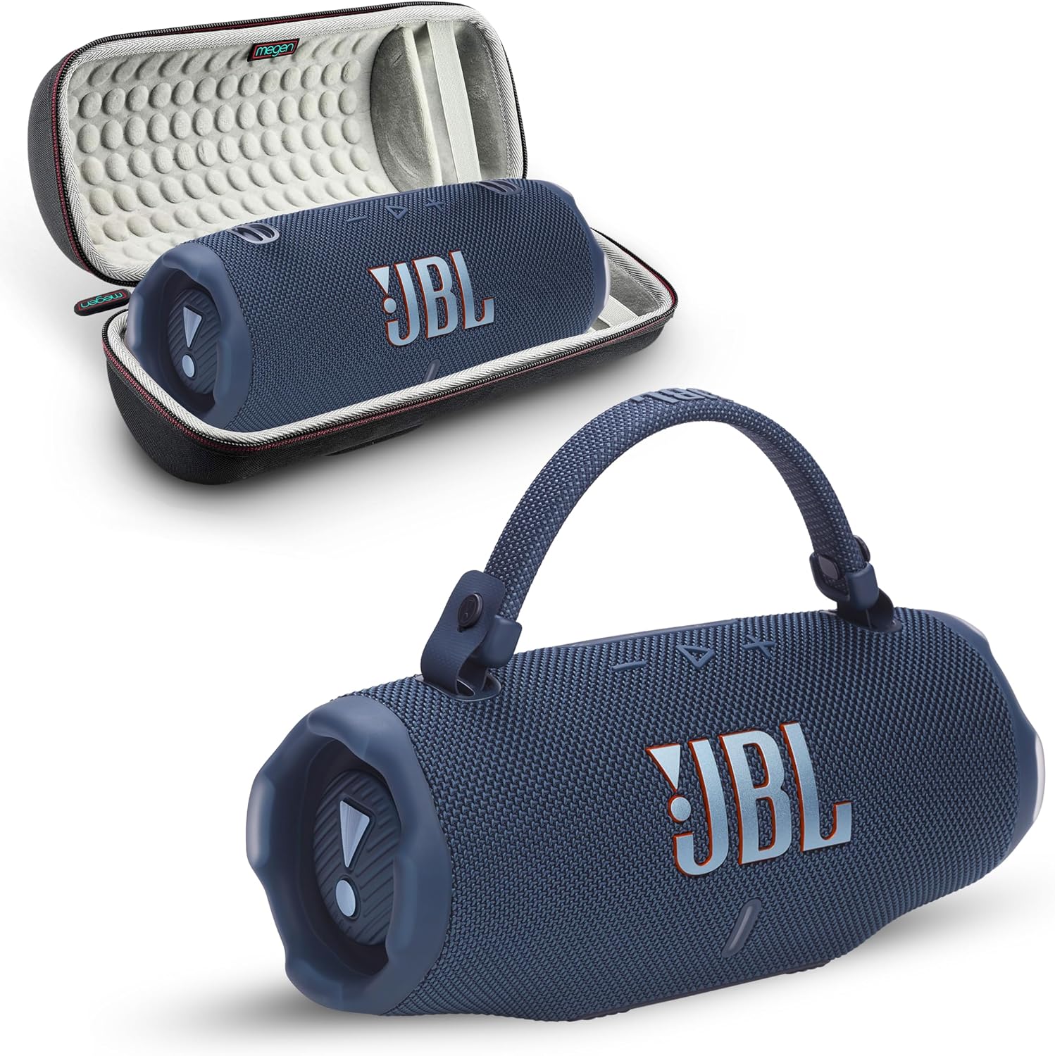 JBL Charge 6 مكبر صوت بلوتوث محمول | IP68 مقاوم للماء، مقاوم للأتربة، ومقاوم للسقوط، صوت لاسلكي في الهواء الطلق | 28Hrs Playtime Megen Hardshell Protection Case (أزرق)