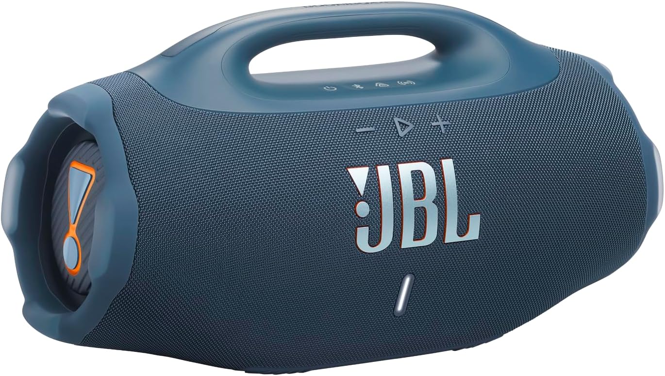 JBL Boombox 4 – أقوى مكبر صوت محمول مقاوم للماء مع صوت JBL Pro الضخم، تعزيز صوت AI، وقت تشغيل يصل إلى 34 ساعة، IP68 مقاوم للماء والغبار، اتصال Auracast™ متعدد السماعات، أزرق