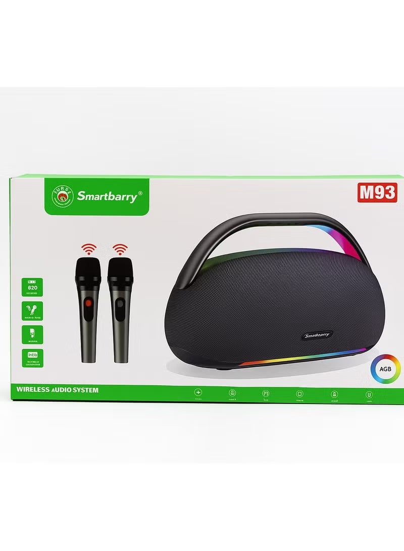 سمارت باري M93 سماعات بلوتوث لاسلكية محمولة مع ميكروفونات مزدوجة مصابيح RGB LED صوت قوي للحفلات المنزلية والأحداث الخارجية
