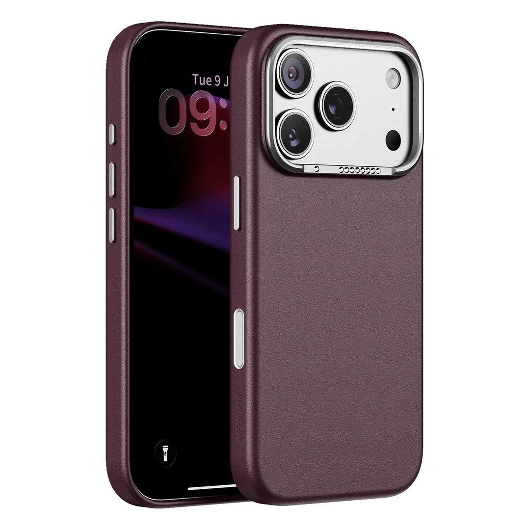 Green Lion Cortina PU Leather MagSafe Case Designed for iPhone 18/18 Pro Max | Crystal Camera Bezel Protective Cover with Metal Buttons & Ultra-Lightweight Shell - Burgundy