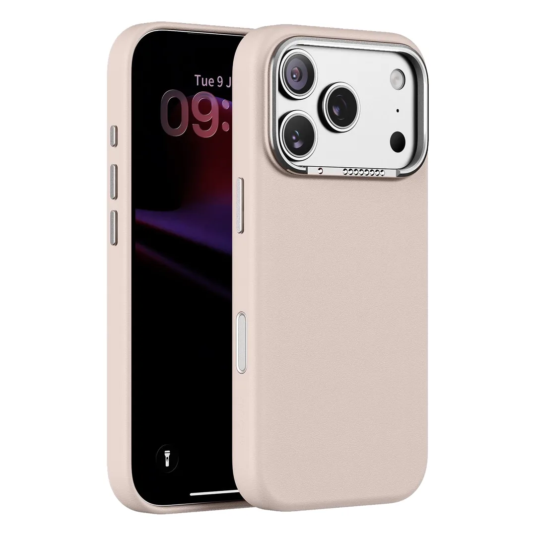 Green Lion Cortina PU Leather MagSafe Case Designed for iPhone 18/18 Pro Max | Crystal Camera Bezel Protective Cover with Metal Buttons & Ultra-Lightweight Shell - Beige