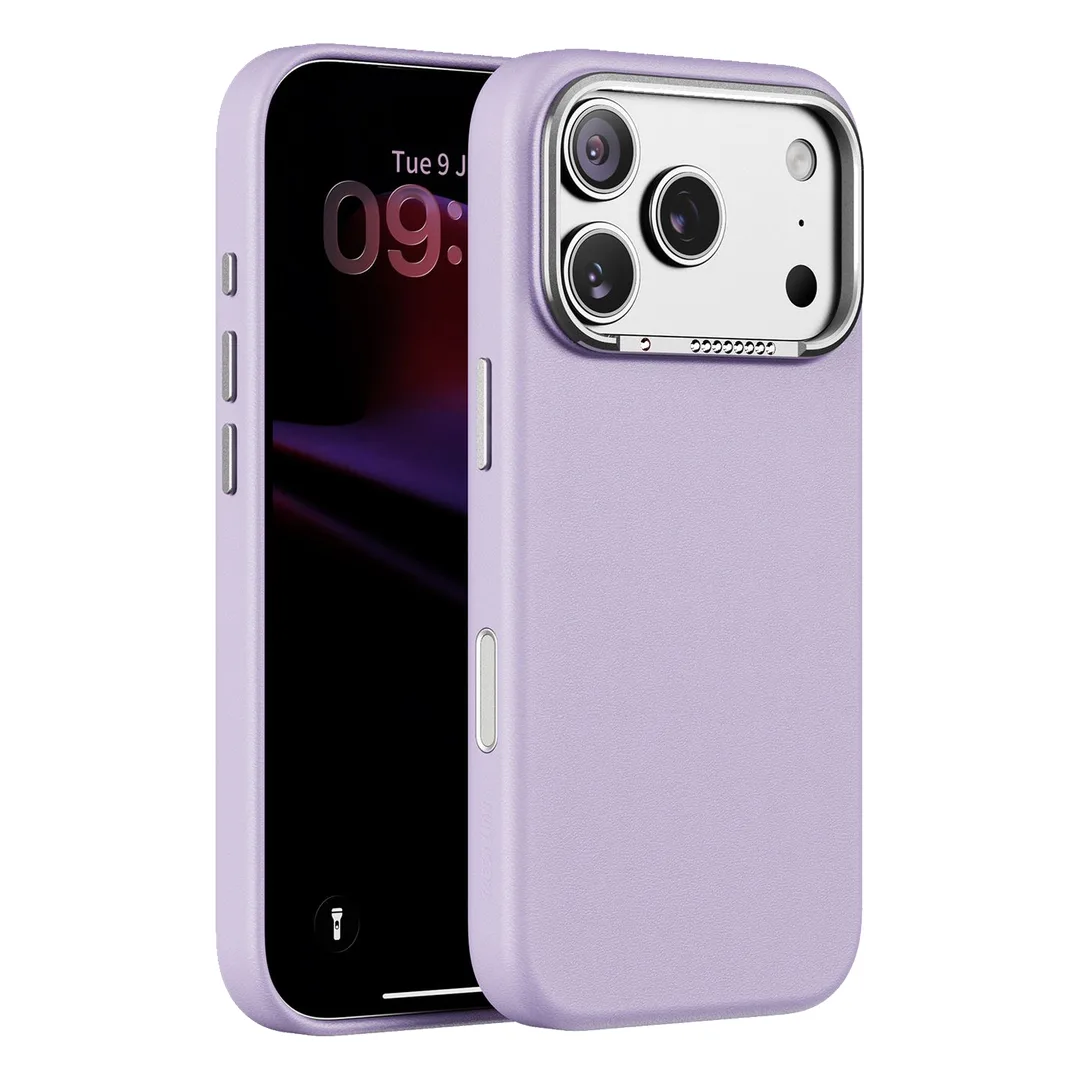 Green Lion Cortina PU Leather MagSafe Case Designed for iPhone 18/18 Pro | Crystal Camera Bezel Protective Cover with Metal Buttons & Ultra-Lightweight Shell - Light Purple