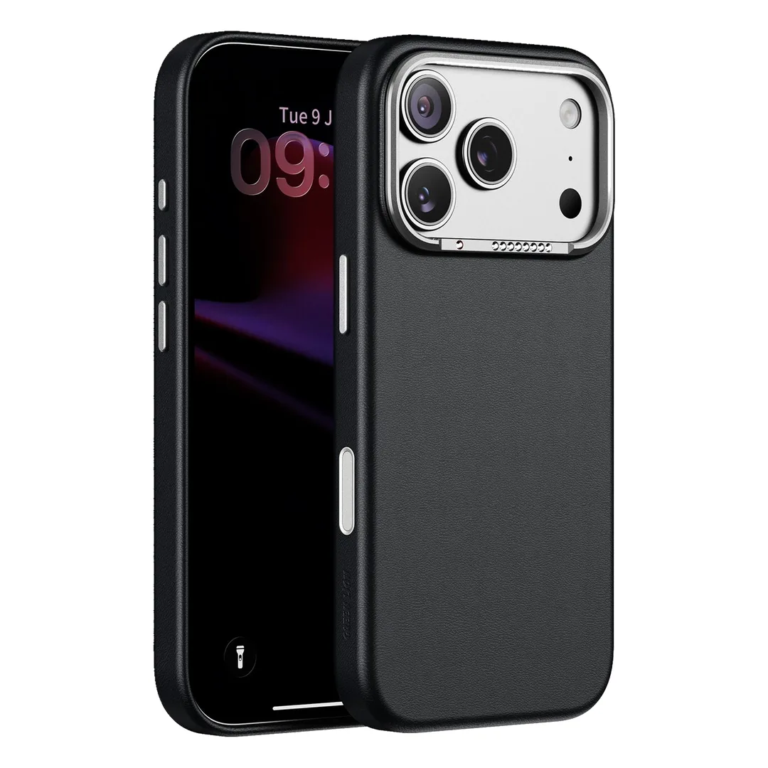 Green Lion Cortina PU Leather MagSafe Case Designed for iPhone 18/18 Pro Max | stal Camera Bezel Protective Cover with Metal Buttons & UltraCry-Lightweight Shell - Black