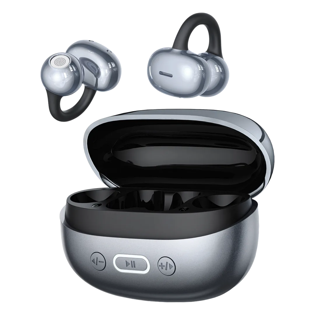 Porodo Soundtec Inova Open-Ear ENC Earbuds, Bluetooth Version 6.0 Wireless Clip-On Headphones, 10mm Graphene Titanium Drivers, Memory Alloy Ear Hooks, Up to 6 Hours Playtime with ABS Charging Case, IPX5 Water Resistant - Black