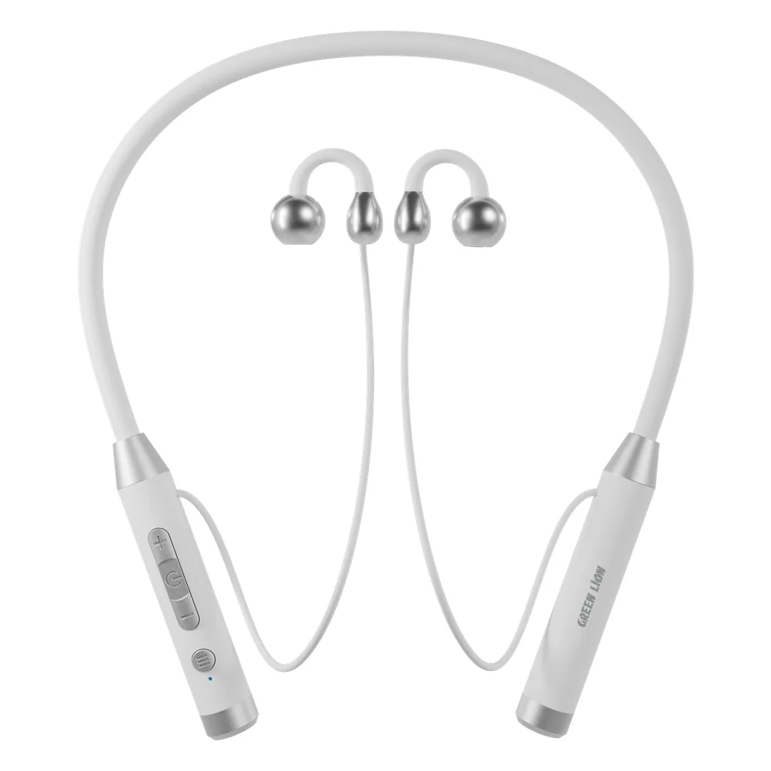 Green Lion Clip Fit OWS Neckband Wireless Earphones, Bluetooth V5.4 Open-Ear Headphones with Built-In Flashlight, 10mm Drivers, C-Bridge Ergonomic Design, Supports TF Card Up to 32GB, Up to 30 Hours Playtime - White