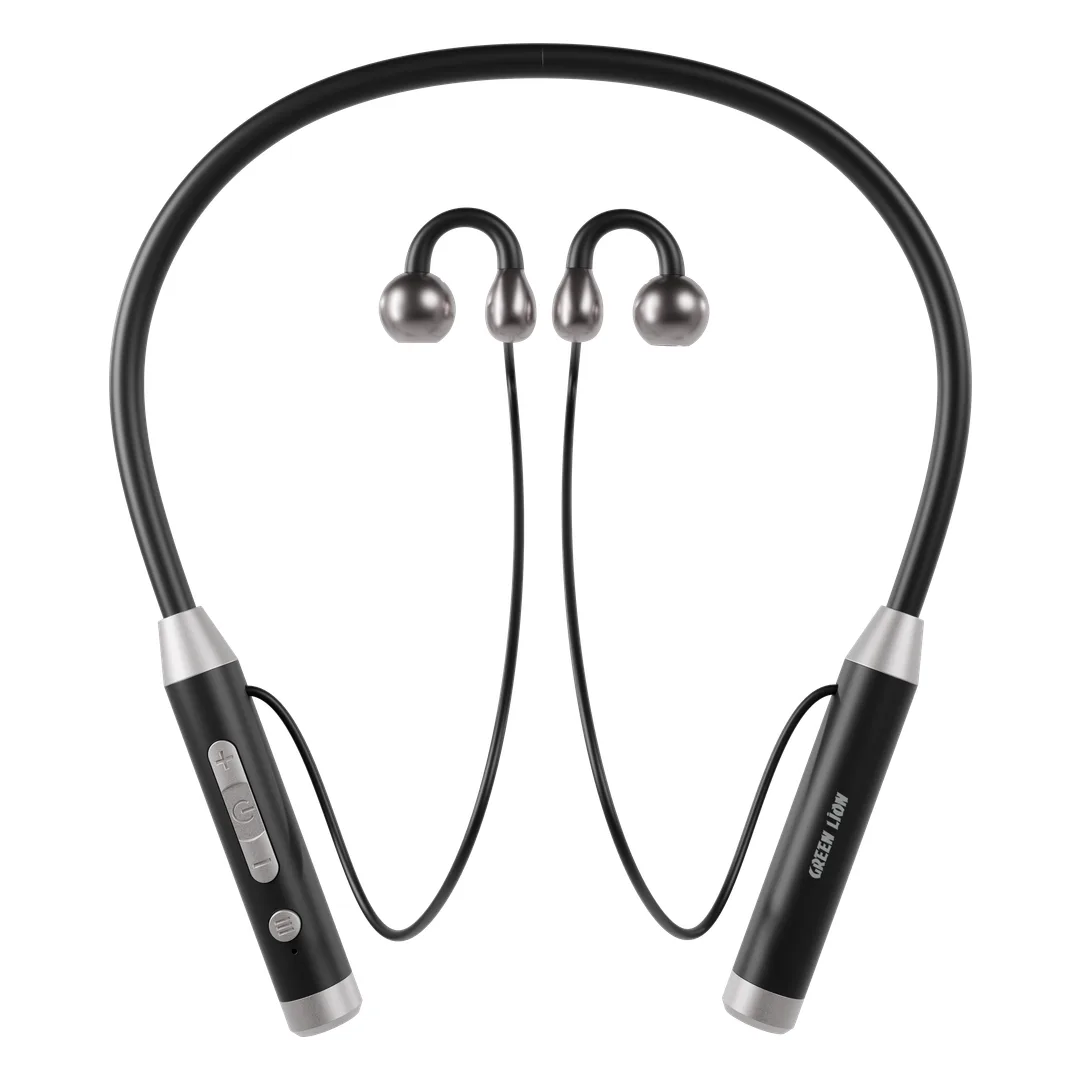 Green Lion Clip Fit OWS Neckband Wireless Earphones, Bluetooth V5.4 Open-Ear Headphones with Built-In Flashlight, 10mm Drivers, C-Bridge Ergonomic Design, Supports TF Card Up to 32GB, Up to 30 Hours Playtime - Black