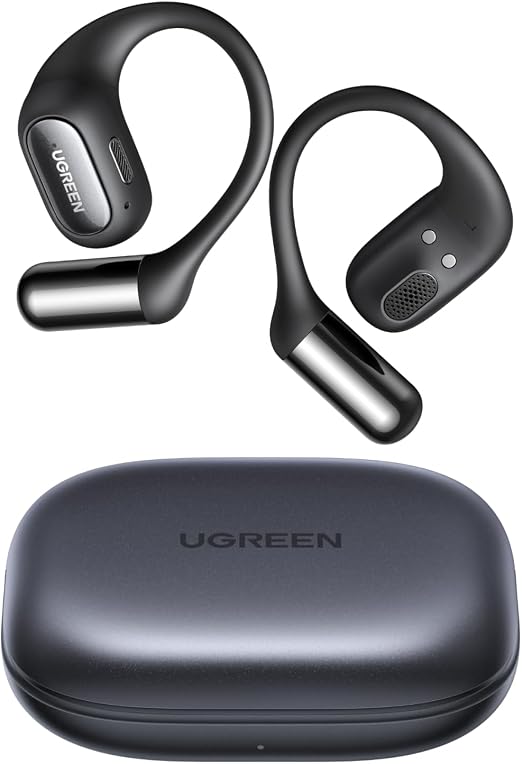 UGREEN FitBuds Open-Ear True Wireless Earbuds, Bluetooth 6.0 Headphones with Ear Hooks, 11x18mm Bio-Diaphragm Driver, 4-Mic AI Call Noise Cancellation, Dual Connection, IPX5 Water Resistant - Black