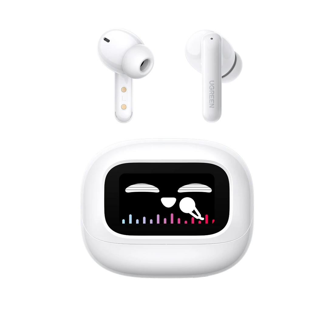UGREEN EchoBuds Magic True Wireless Earbuds, 52dB Hybrid Active Noise Cancelling Bluetooth Headphones with Smart Full-Color LCD Touchscreen Case, Hi-Res Audio Certified, LDAC Codec, 30H Playtime, IPX5 Waterproof - White
