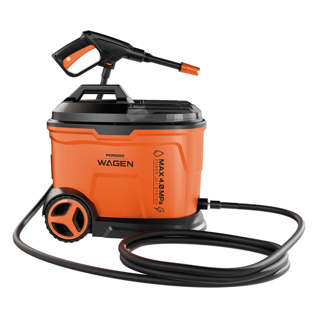 Porodo Wagen Portable Cordless Pressure Washer with 18L Built-In Water Tank, 450W High Power Brushless Motor, 40 Bar Max Pressure, 4000mAh Rechargeable Battery, 6-in-1 Adjustable Spray Control Nozzle - Orange / Black