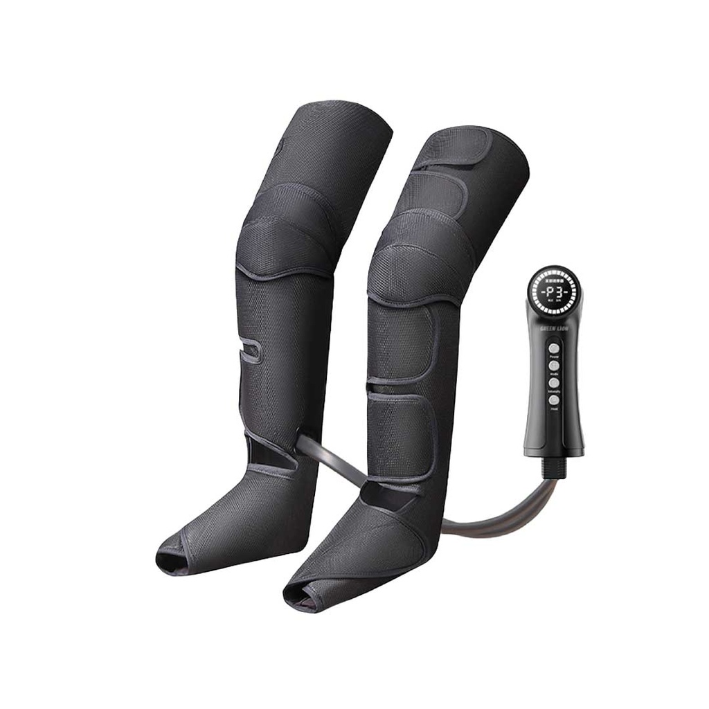 Green Lion Smart Air Pressure Leg Massager for Calf, Foot, and Knee, Intelligent Air Compression Massage with 3 Modes, 5 Intensity Levels & Heat Function - Black