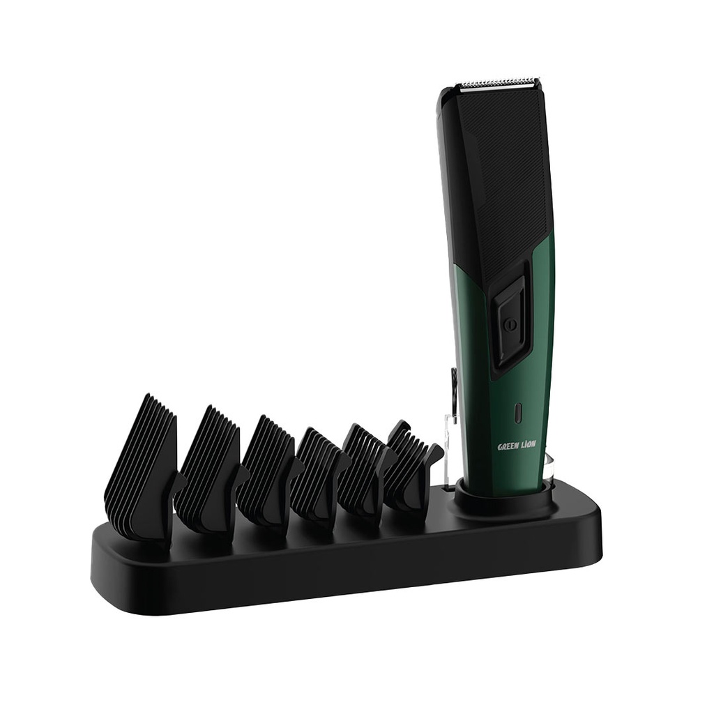 Green Lion Trimflex Hair Trimmer for Men, High-Performance 180 DC Motor, Stainless Steel Blade, 6 Guide Combs, 90 Mins Runtime & Type-C Charging - Green/Black