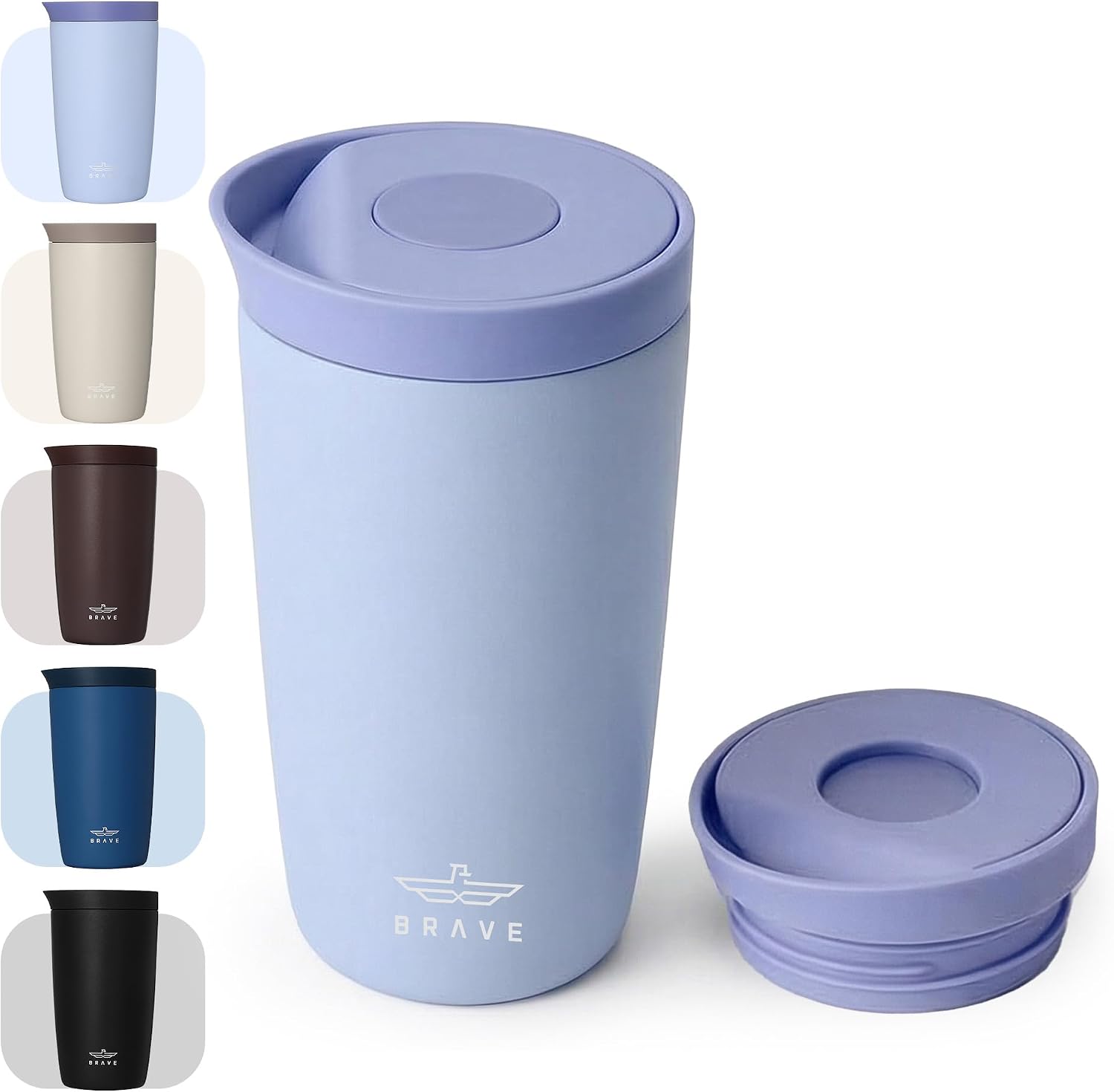 BRAVE TempGuard Insulated Travel Mug 350ml | Stainless Steel Thermal Coffee Cup with One-Touch Push Button Lid | Double Wall Vacuum Flask Keeps Hot 8H & Cold 24H - Purple