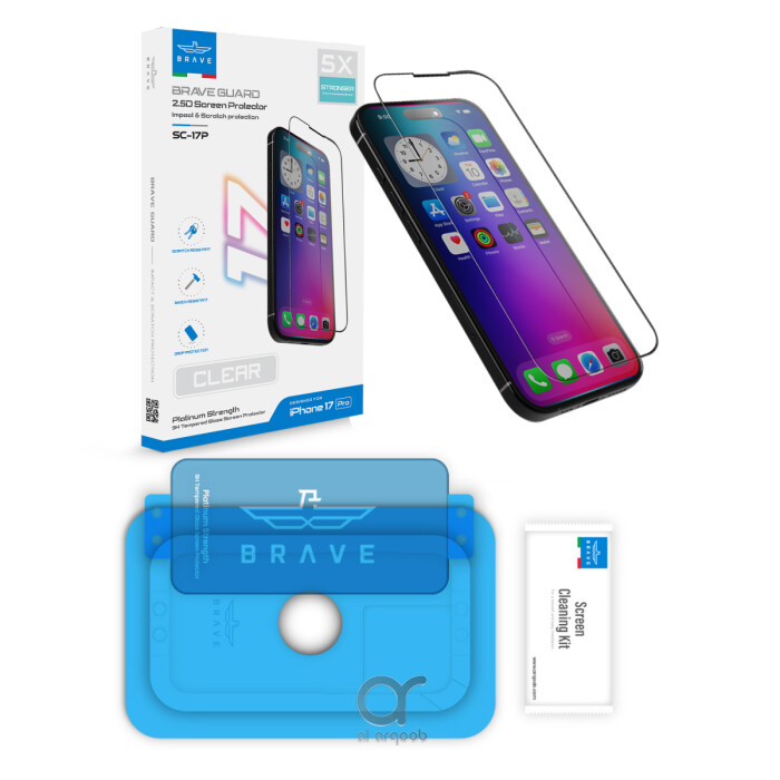 Brave iPhone 17 Pro HD Tempered Glass Screen Protector – 9H Hardness, Full Coverage, Anti-Fingerprint, Bubble-Free, Case Friendly - Clear