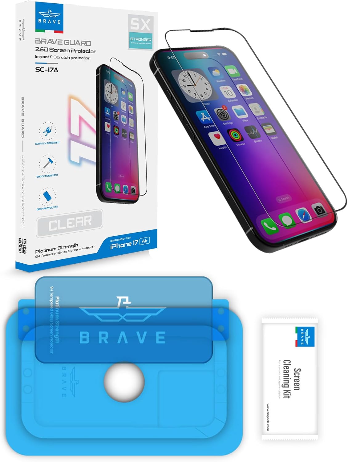 BRAVE Guard 2.5D Ultra HD Clear Tempered Glass Screen Protector for iPhone 17 Air (6.6-Inch), 9H Hardness, Full Coverage Impact & Scratch Protection Film
