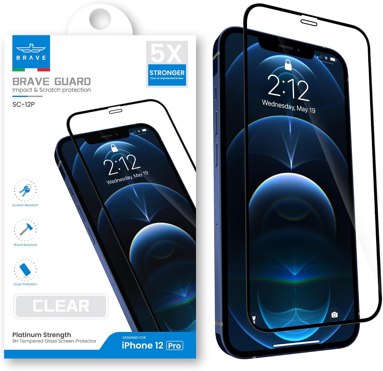 BRAVE Guard Ultra HD Clear Tempered Glass Screen Protector for iPhone 12 / 12 Pro (6.1-Inch), 9H Hardness, Full Coverage Impact & Scratch Protection Film