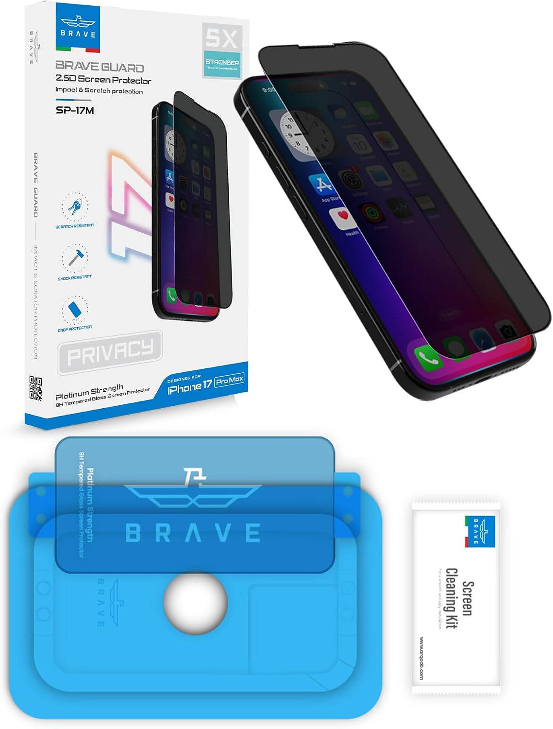 BRAVE Premium 2.5D Privacy Tempered Glass Screen Protector for iPhone 15 Pro (6.1-Inch), 9H Hardness, Full Coverage Anti-Spy Impact & Scratch Protection Film with Alignment Tray