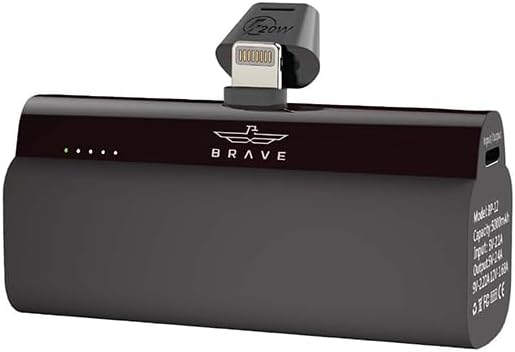 BRAVE Pocket Pro Mini Power Bank 5000mAh 20W Fast Charging with LED Display, Built-in USB-C, Foldable Stand – For iPhone, Samsung, Pixel - Black