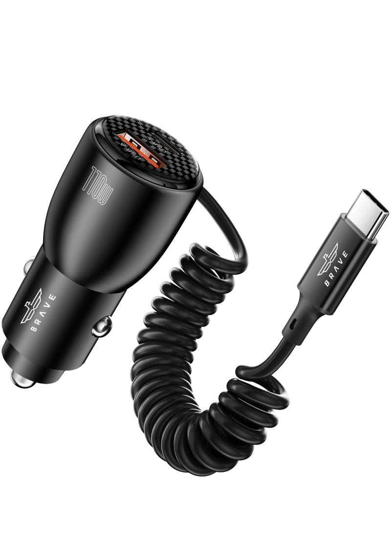 شاحن سيارة BCC -27 بقوة 110 واط مع منفذ USB - C مزدوج ومنفذ USB A لأجهزة iPhone و Android وأجهزة الكمبيوتر المحمولة - أسود