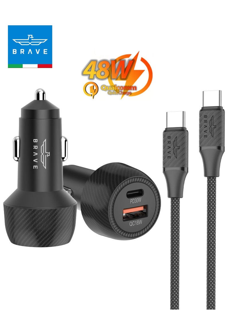 BRAVE BCC -26 48W QC 3.0&PD شاحن سيارة مزدوج المنفذ - أسود