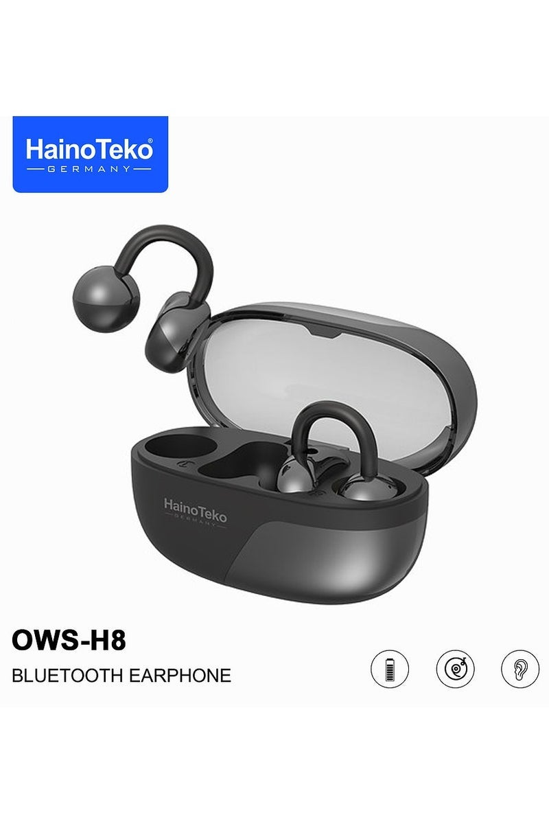 Haino Teko OWS-H8 OpenDots Bluetooth Earphone Black – Wireless Earbuds with High-Quality Sound, Multi-Functional Touch Controls, Built-in Microphone for Clear Calls, Long Battery Life, Comfortable Fit, Compatible with Android & iOS Devices