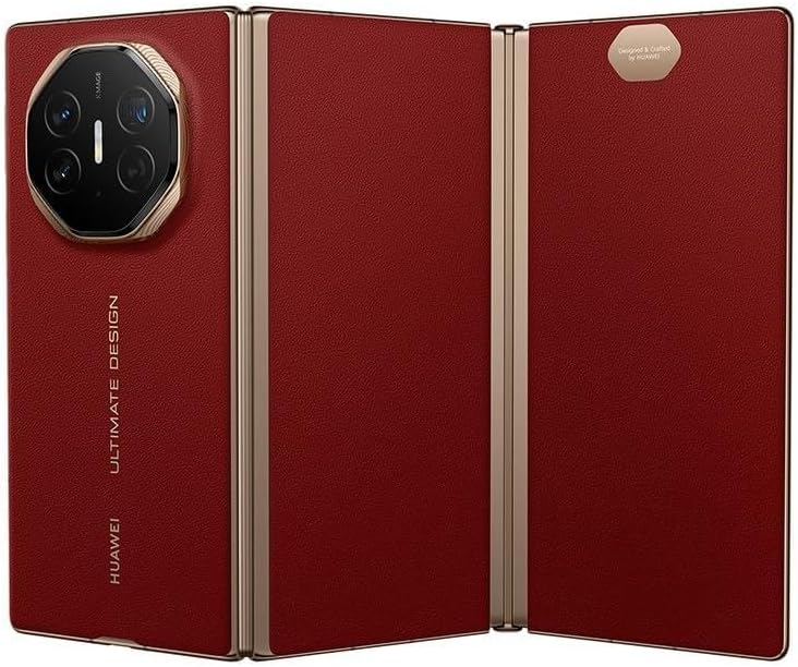 هاتف HUAWEI Mate XT | ULTIMATE DESIGN - هاتف ذكي فائق النحافة قابل للطي ثلاثي الطيات، سعة 16 جيجابايت + 1 تيرابايت، كاميرا XMAGE بفتحة عدسة فائقة، شاشة HUAWEI X-True عالية الدقة مقاس 10.2 بوصة + ميزة العرض المتعدد (MultiView) في جهاز واحد، اللون الأحمر.