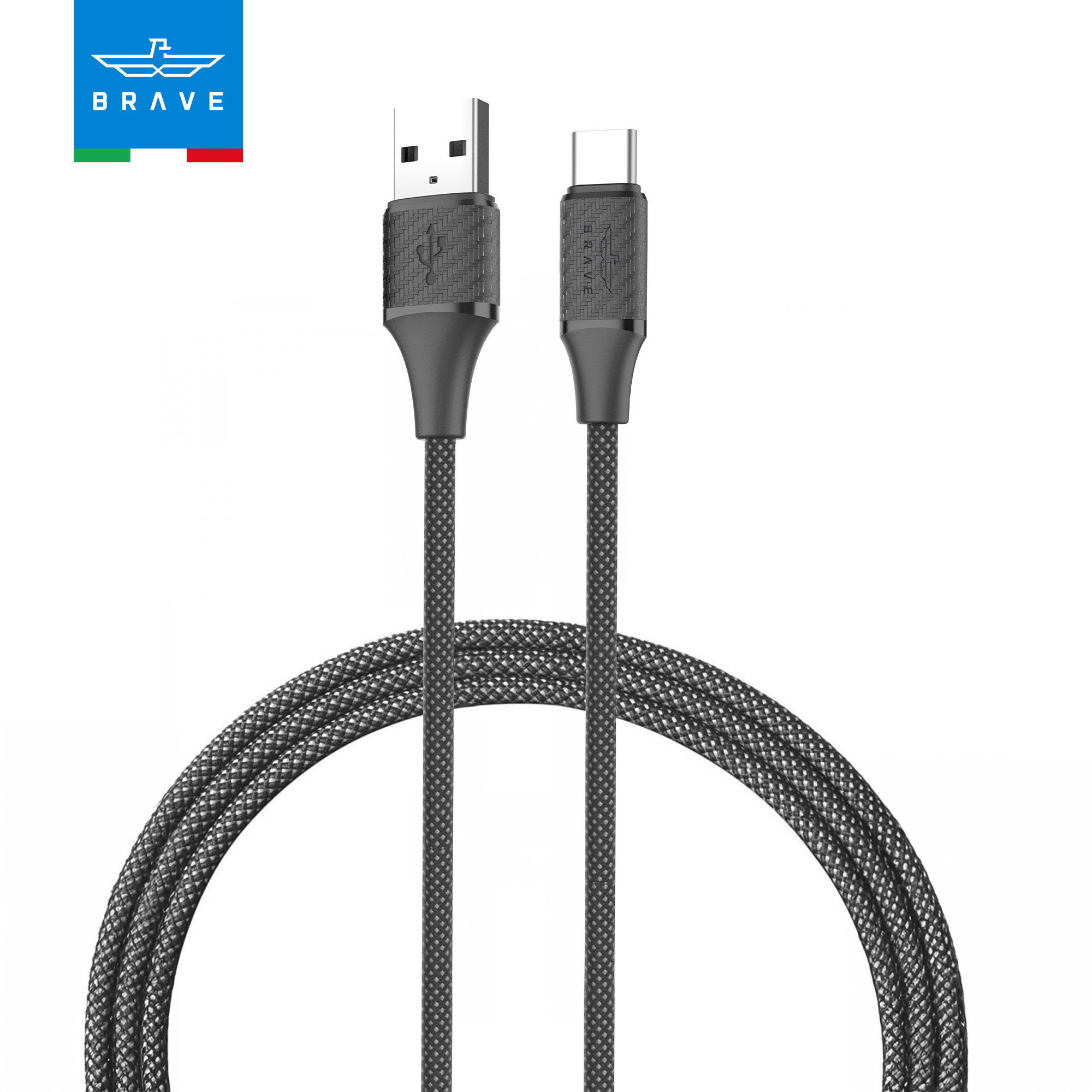 كابل BRAVE BDC-49 من USB-A إلى Type-C بقوة 2.4A، كابل شحن سريع مضفر بطول 1 متر - أسود