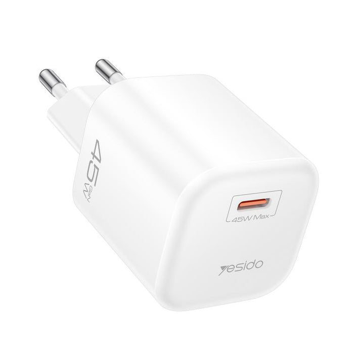 Yesido YC116 PD45W GaN Type - C شاحن سريع مع كابل من النوع C إلى النوع C، القابس: قابس الاتحاد الأوروبي (أبيض)