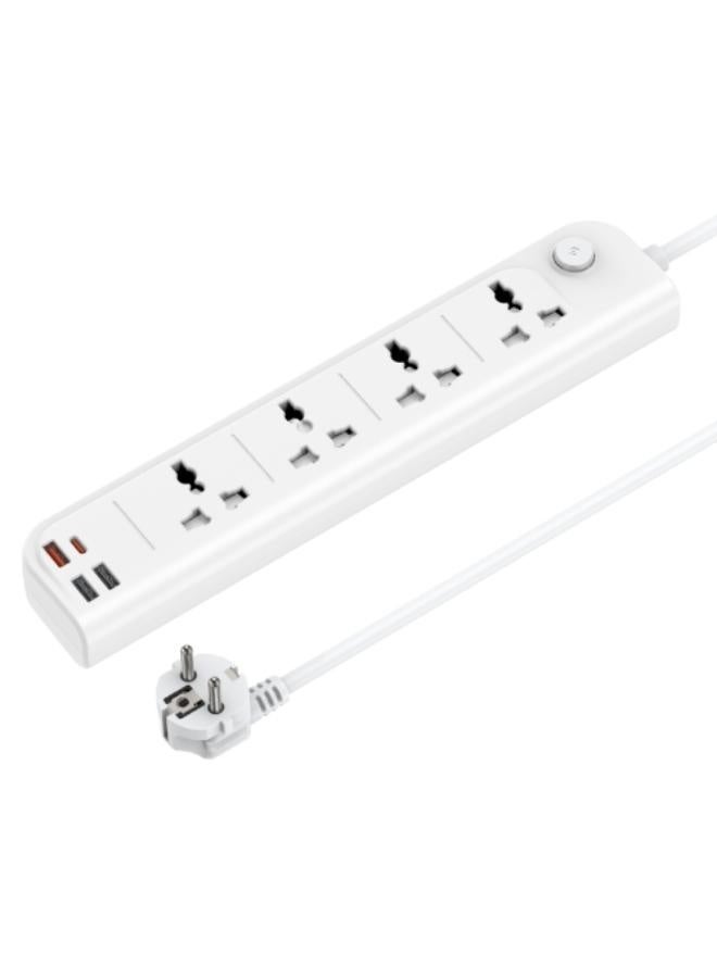 Yesido MC22 3m Home High Power Fast Charging Socket - 3250W Multi-Outlet Extension Power Strip with 4 AC Sockets, 20W Type-C PD, & 18W QC3.0 USB Ports - EU Plug - White