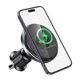 Yesido C190 15W Qi Fast Magnetic Wireless Car Charger Mount - Air Vent Phone Holder with Auto-Snap Lock - MagSafe Compatible Cradle Bracket for iPhone 16/15/14/13/12 Series & Magnetic Devices - Black