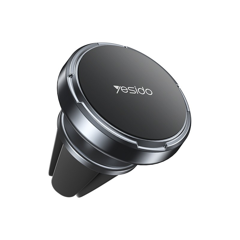 Yesido C214 Mini Magnetic Car Phone Holder - 360° Rotating Zinc Alloy Air Vent Mobile Mount - Upgraded 4-Leg Non-Slip Silicone Tail Clip Bracket for iPhone, Samsung, & All Smartphones - Black