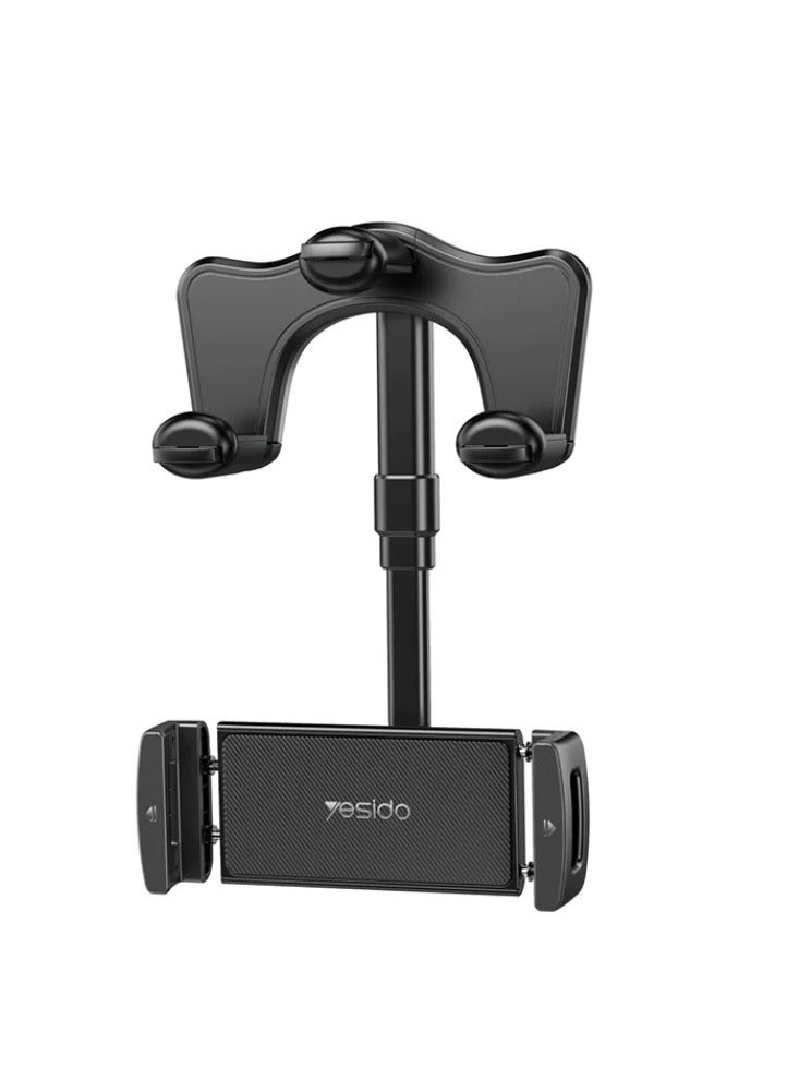 Yesido C196 Car Rearview Mirror Phone Holder - Multi-Angle Adjustable Retractable Mobile Mount - 360° Rotating Universal Cradle Bracket for Safe Driving & Navigation - Black