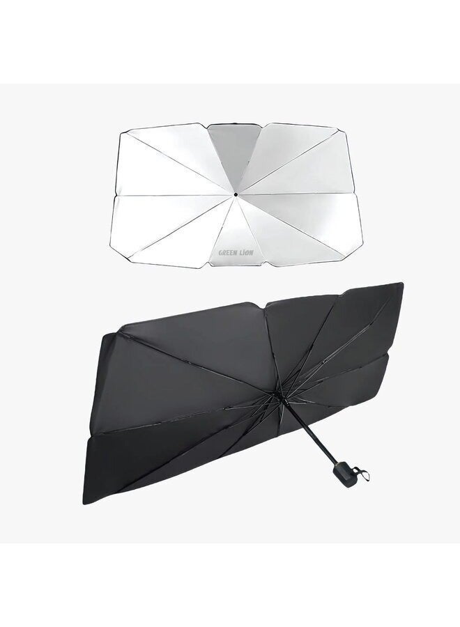 Car Windshield Sun Shade, 140 x 79 cm, Umbrella Style, Retractable, UV Protection, with Carrying Pouch, Black