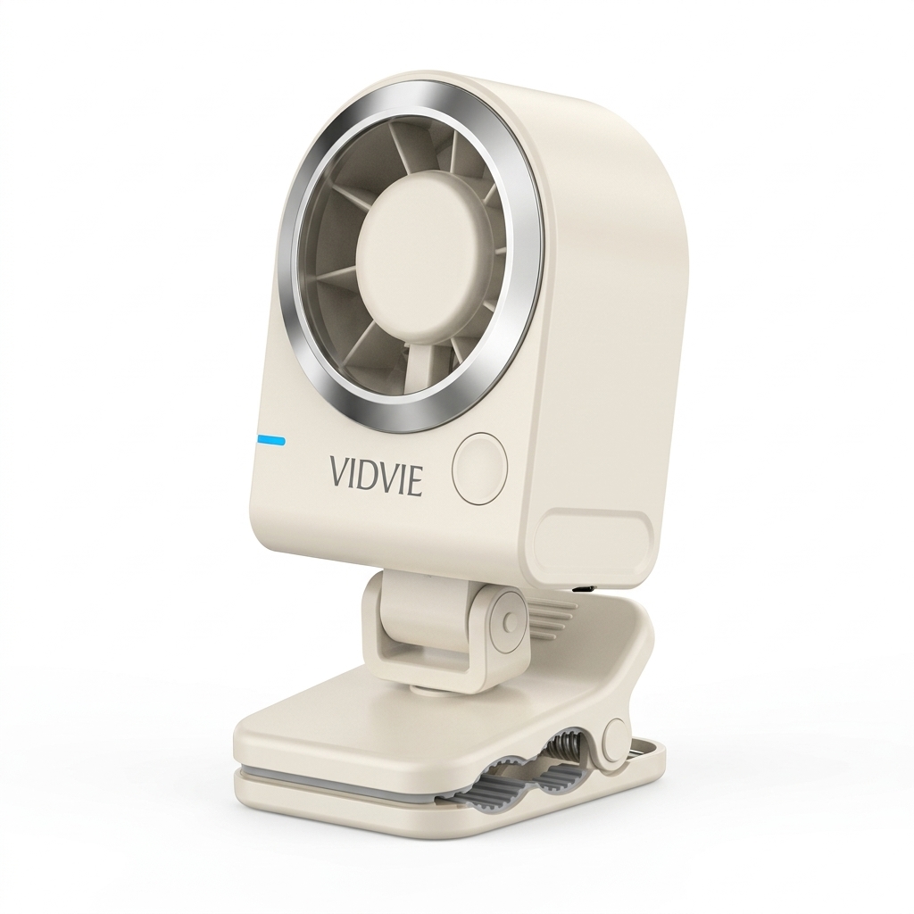 Vidvie FN08 Mini Clip-On Rechargeable Fan, Portable Personal Fan with Adjustable Speeds for Umbrellas, Desks and More, White